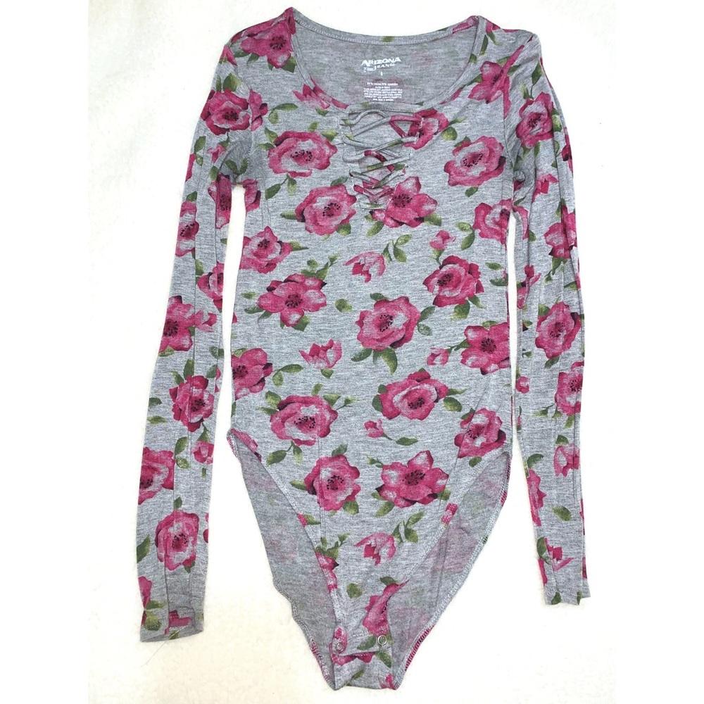 Arizona Pink & Grey Floral Bodysuit! SIZE SMALL